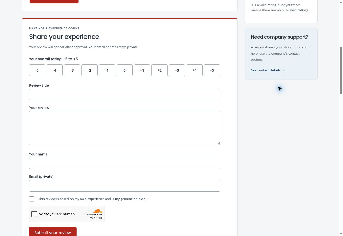 Review submission form — no demonstration review submitted