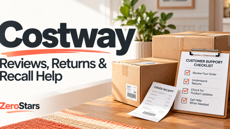Delivery cartons, a receipt and customer-support checklist illustrating Costway reviews, returns and recall help.