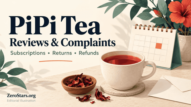 PiPi Tea review illustration showing herbal tea, a calendar and an envelope.