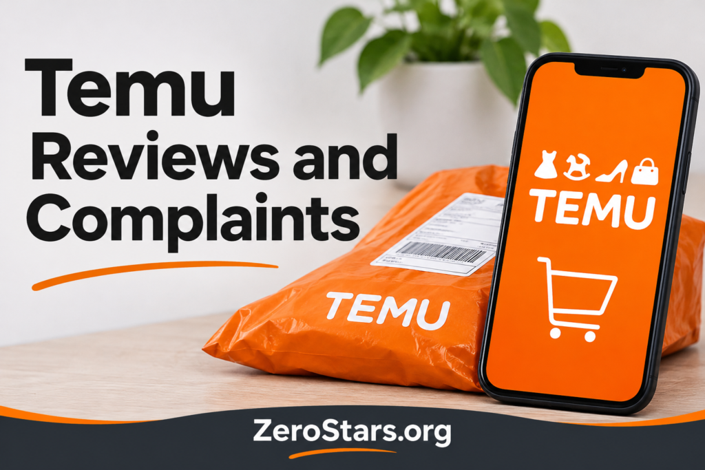 Temu reviews and complaints ZeroStars.org editorial graphic