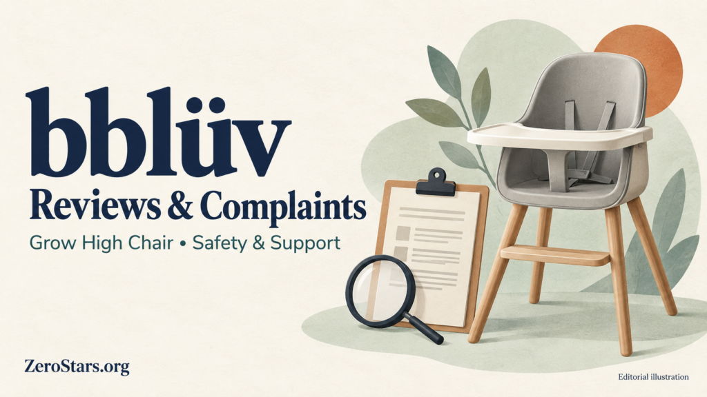 bblüv editorial illustration with a conceptual empty high chair, information checklist and magnifying glass.